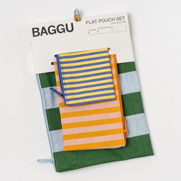 NWT Baggu Flat Pouch Set - Hotel Stripes - Picture 1 of 4